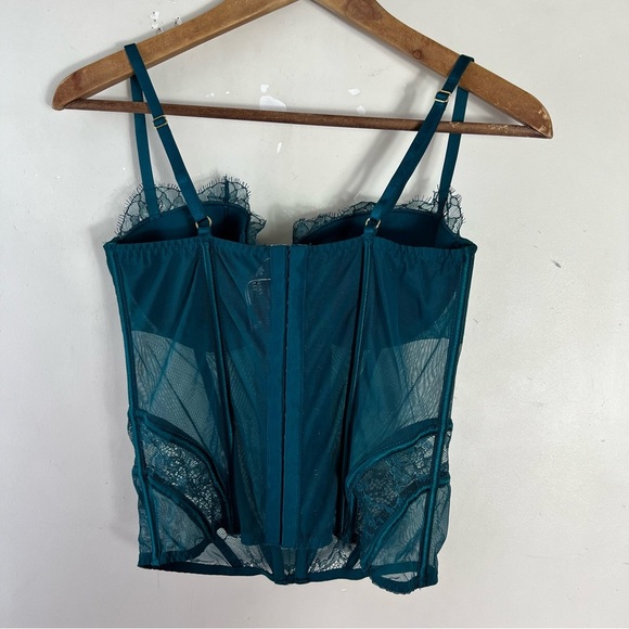 Victorias Secret Corset Bustier 34C Emerald Green Lace Adjustable Straps Stretch - Picture 2 of 7